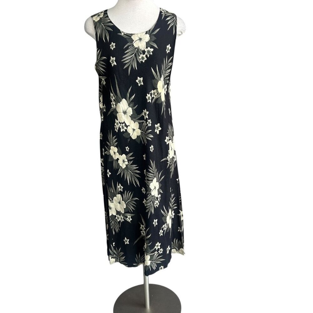 Hibiscus Collection Dress Hawaiian Black Floral Sleeveless Sheath Size XXL